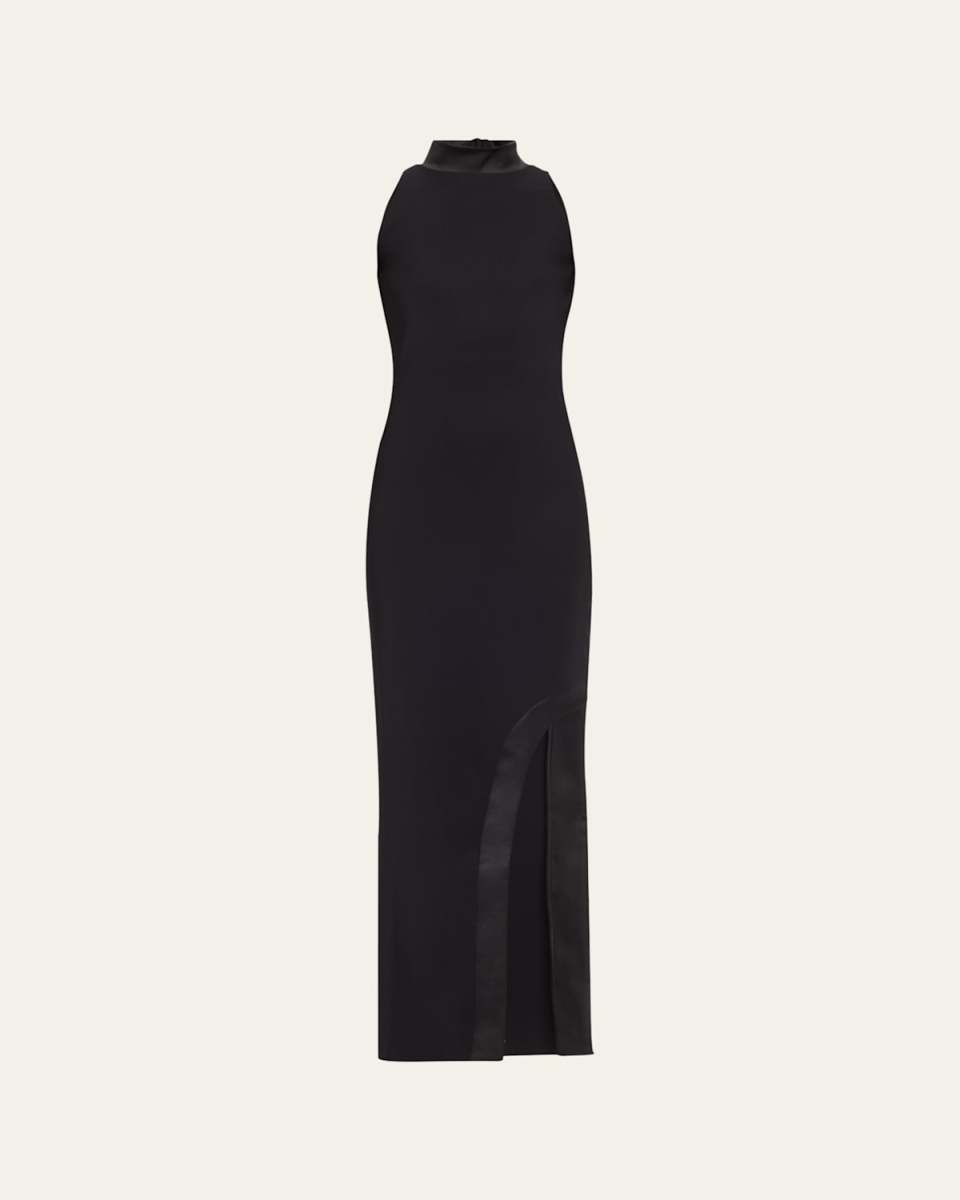 Settariella Satin-Trim Jersey Column Gown